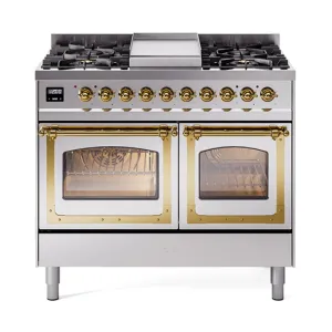 Ilve UND40FNMPSSGLP Ilve Und40Fnmpssglp Nostalgie Ii Noblesse 40" Dual Fuel Range (Liquid Propane, Triple Glass Door, Stainless Steel, Brass) Freestanding Ranges freestanding dual fuel range 30 inch