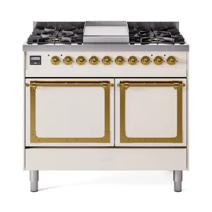 Ilve UND40FQNMPAWGLP Ilve Und40Fqnmpawglp Nostalgie Ii Noblesse 40" Dual Fuel Range (Liquid Propane, Solid Door, Antique White, Brass) Freestanding Ranges freestanding dual fuel range 30 inch