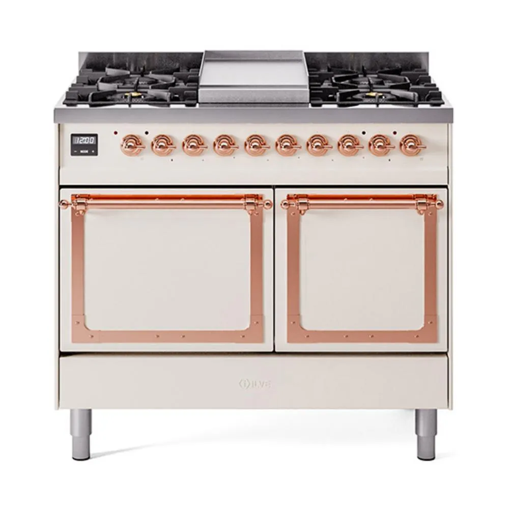 Ilve UND40FQNMPAWP Ilve Und40Fqnmpawp Nostalgie Ii Noblesse 40" Dual Fuel Range (Natural Gas, Solid Door, Antique White, Copper) Freestanding Ranges freestanding dual fuel range 30 inch