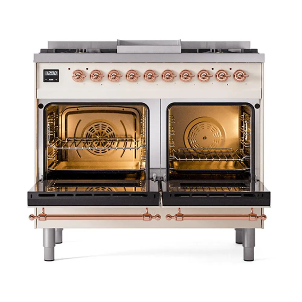 Ilve UND40FQNMPAWP Ilve Und40Fqnmpawp Nostalgie Ii Noblesse 40" Dual Fuel Range (Natural Gas, Solid Door, Antique White, Copper)