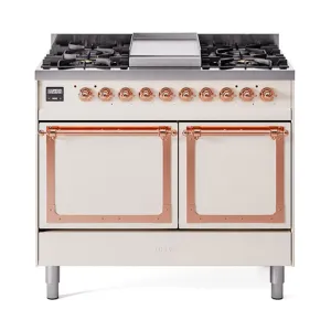 Ilve UND40FQNMPAWP Ilve Und40Fqnmpawp Nostalgie Ii Noblesse 40" Dual Fuel Range (Natural Gas, Solid Door, Antique White, Copper) Freestanding Ranges freestanding dual fuel range 30 inch