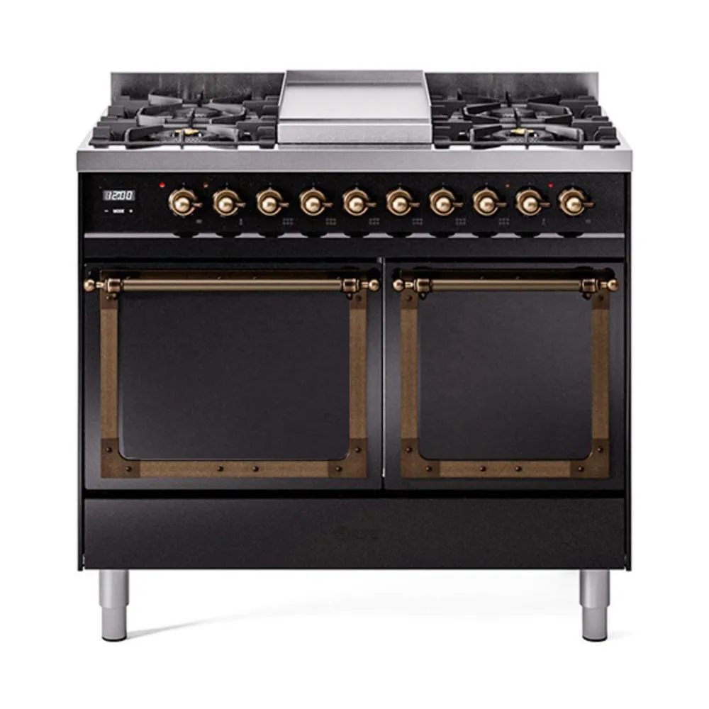 Ilve UND40FQNMPBKBLP Ilve Und40Fqnmpbkblp Nostalgie Ii Noblesse 40" Dual Fuel Range (Liquid Propane, Solid Door, Glossy Black, Burnished) Freestanding Ranges freestanding dual fuel range 30 inch
