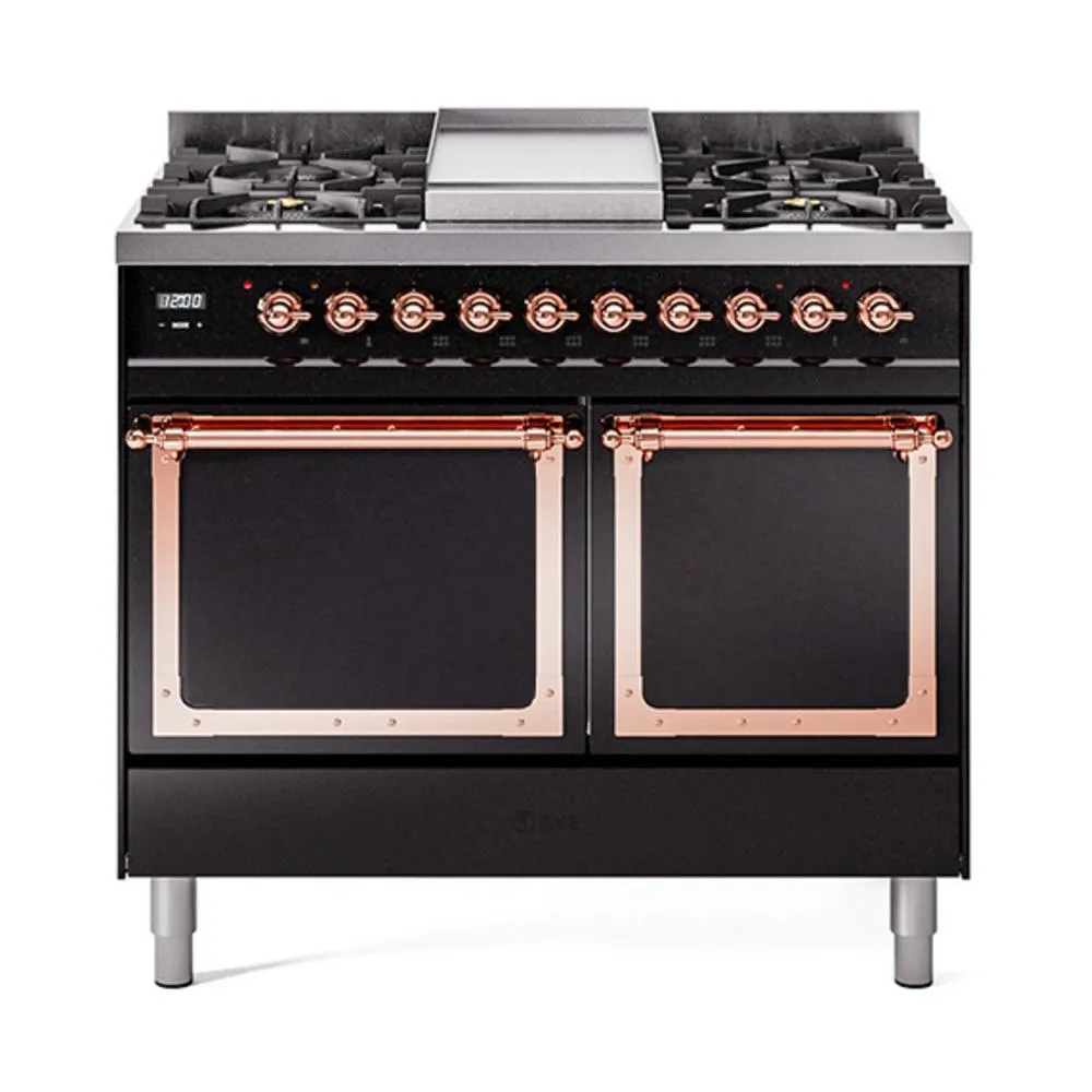 Ilve UND40FQNMPBKP Ilve Und40Fqnmpbkp Nostalgie Ii Noblesse 40" Dual Fuel Range (Natural Gas, Solid Door, Glossy Black, Copper) Freestanding Ranges freestanding dual fuel range 30 inch