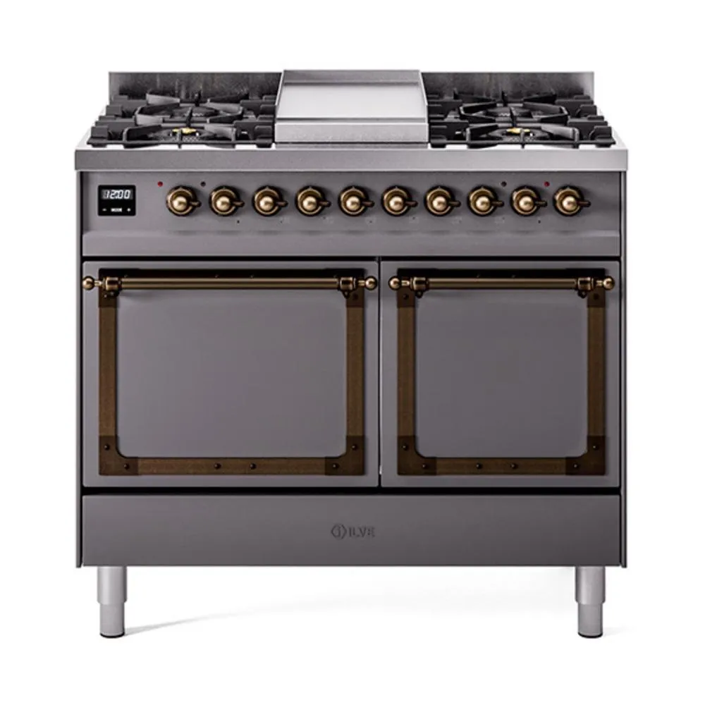Ilve UND40FQNMPMGBLP Ilve Und40Fqnmpmgblp Nostalgie Ii Noblesse 40" Dual Fuel Range (Liquid Propane, Solid Door, Graphite Matte, Burnished) Freestanding Ranges freestanding dual fuel range 30 inch