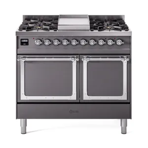 Ilve UND40FQNMPMGCLP Ilve Und40Fqnmpmgclp Nostalgie Ii Noblesse 40" Dual Fuel Range (Liquid Propane, Solid Door, Graphite Matte, Chrome) Freestanding Ranges freestanding dual fuel range 30 inch