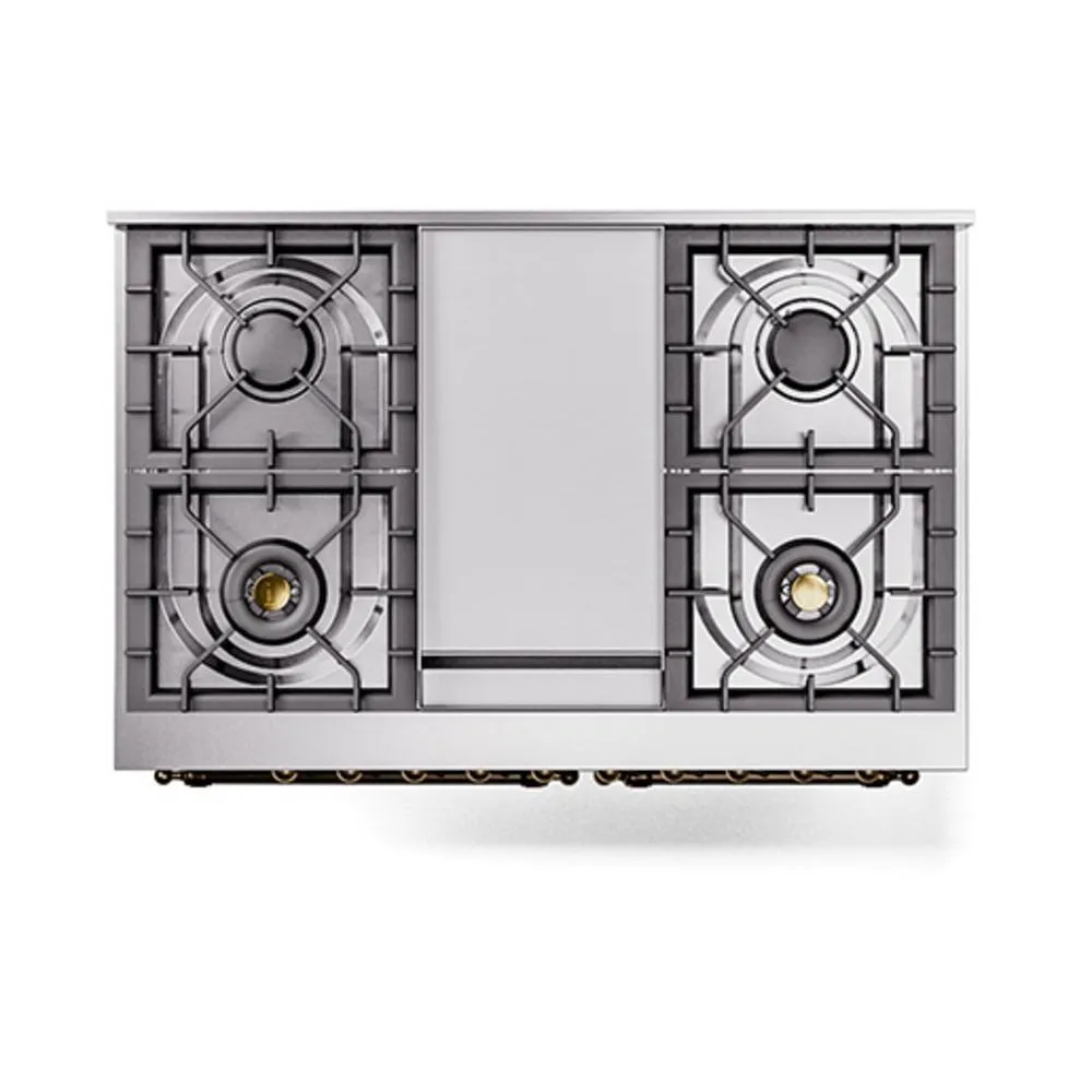 Ilve UND40FQNMPSSB Ilve Und40Fqnmpssb Nostalgie Ii Noblesse 40" Dual Fuel Range (Natural Gas, Solid Door, Stainless Steel, Burnished)