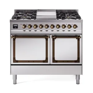 Ilve UND40FQNMPSSB Ilve Und40Fqnmpssb Nostalgie Ii Noblesse 40" Dual Fuel Range (Natural Gas, Solid Door, Stainless Steel, Burnished) Freestanding Ranges freestanding dual fuel range 30 inch