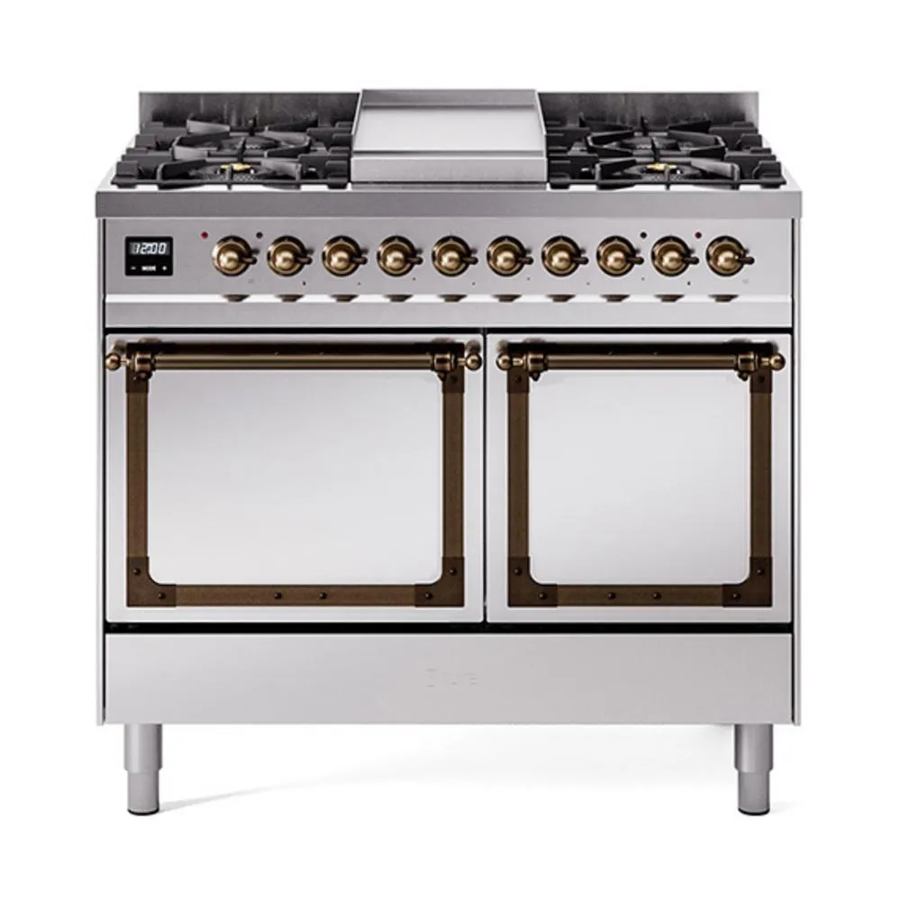 Ilve UND40FQNMPSSB Ilve Und40Fqnmpssb Nostalgie Ii Noblesse 40" Dual Fuel Range (Natural Gas, Solid Door, Stainless Steel, Burnished) Freestanding Ranges freestanding dual fuel range 30 inch