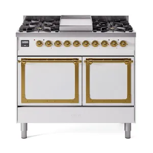 Ilve UND40FQNMPWHGLP Ilve Und40Fqnmpwhglp Nostalgie Ii Noblesse 40" Dual Fuel Range (Liquid Propane, Solid Door, White, Brass) Freestanding Ranges freestanding dual fuel range 30 inch