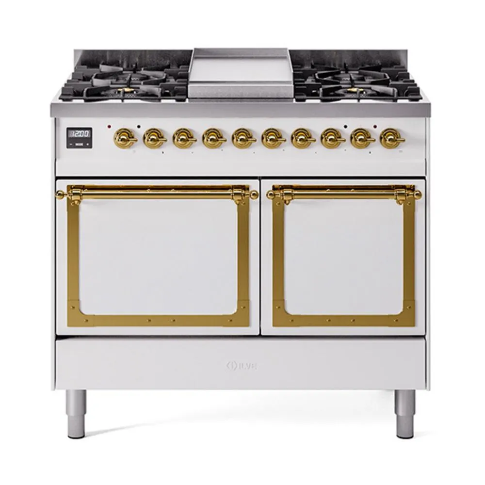Ilve UND40FQNMPWHGLP Ilve Und40Fqnmpwhglp Nostalgie Ii Noblesse 40" Dual Fuel Range (Liquid Propane, Solid Door, White, Brass) Freestanding Ranges freestanding dual fuel range 30 inch