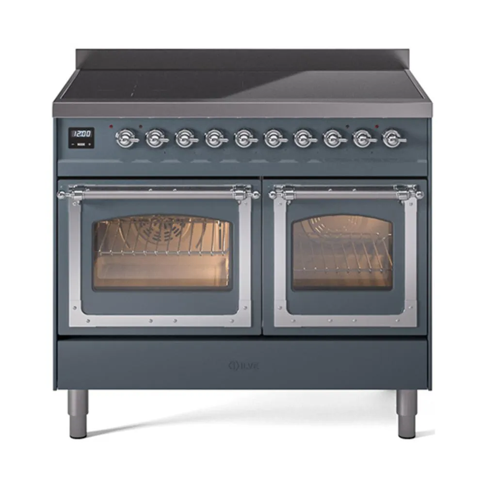 Ilve UNDI406NMPBGC Ilve Undi406Nmpbgc Nostalgie Ii Noblesse 40" Induction Range (Triple Glass Door, Blue Grey, Chrome) Freestanding Ranges freestanding dual fuel range 30 inch