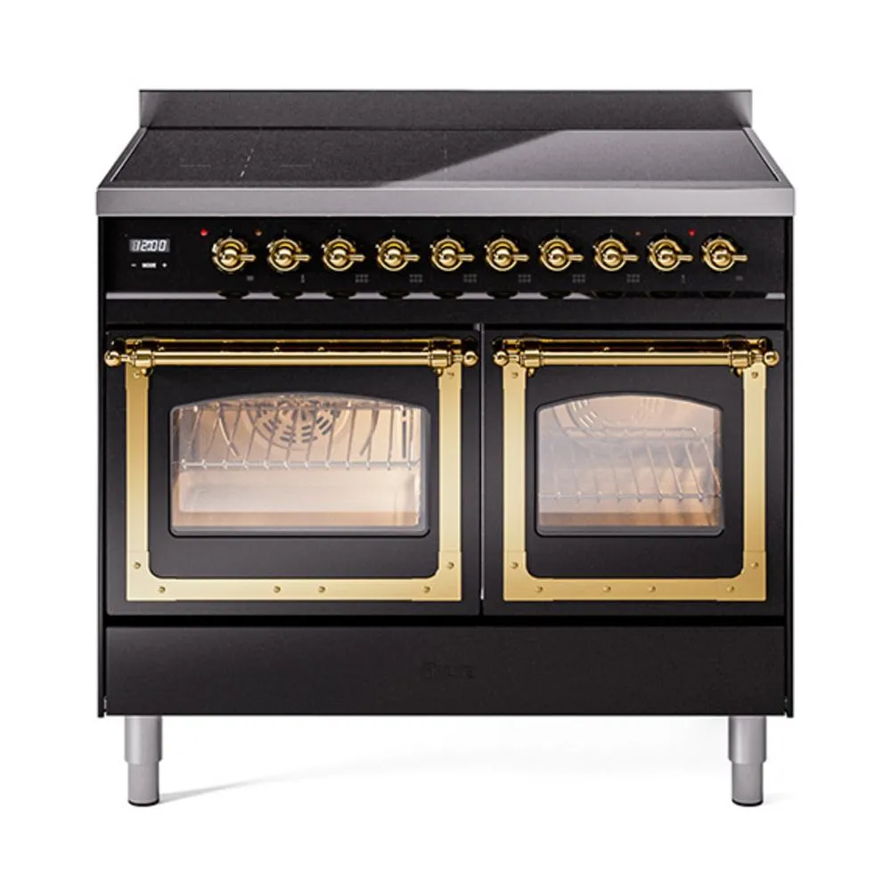 Ilve UNDI406NMPBKG Ilve Undi406Nmpbkg Nostalgie Ii Noblesse 40" Induction Range (Triple Glass Door, Glossy Black, Brass) Freestanding Ranges freestanding dual fuel range 30 inch