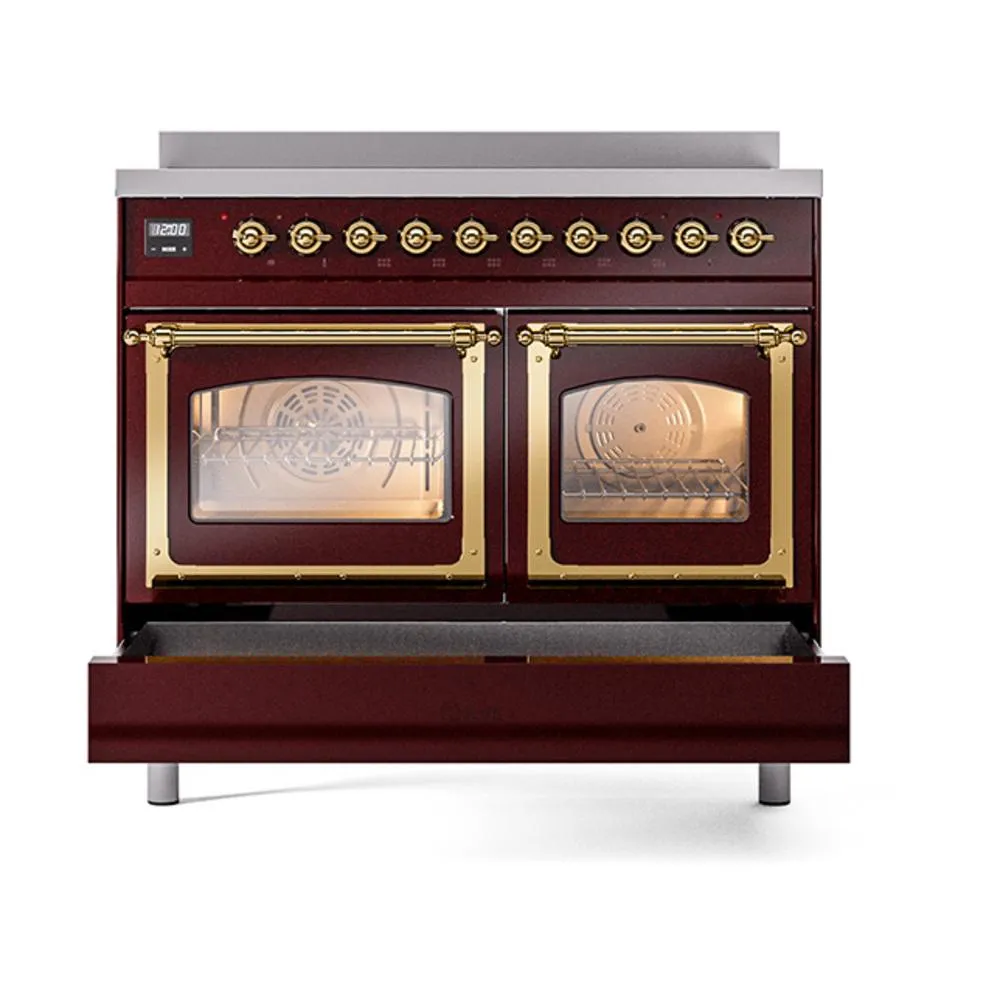 Ilve UNDI406NMPBUG Ilve Undi406Nmpbug Nostalgie Ii Noblesse 40" Induction Range (Triple Glass Door, Burgundy, Brass)
