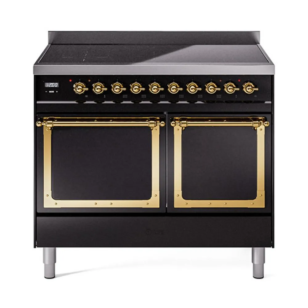 Ilve UNDI406QNMPBKG Ilve Undi406Qnmpbkg Nostalgie Ii Noblesse 40" Induction Range (Solid Door, Glossy Black, Brass) Freestanding Ranges freestanding dual fuel range 30 inch