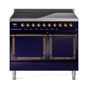 Ilve UNDI406QNMPMBB Ilve Undi406Qnmpmbb Nostalgie Ii Noblesse 40" Induction Range (Solid Door, Midnight Blue, Burnished) Freestanding Ranges freestanding dual fuel range 30 inch