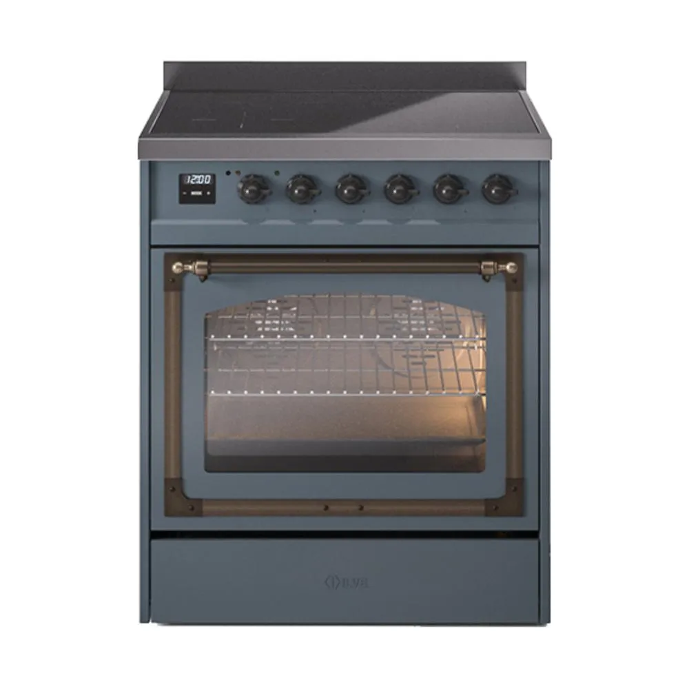 Ilve UNI304NMPBGB Ilve Uni304Nmpbgb Nostalgie Ii Noblesse 30" Induction Range (Triple Glass Door, Blue Grey, Burnished) Freestanding Ranges freestanding dual fuel range 30 inch