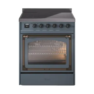 Ilve UNI304NMPBGB Ilve Uni304Nmpbgb Nostalgie Ii Noblesse 30" Induction Range (Triple Glass Door, Blue Grey, Burnished) Freestanding Ranges freestanding dual fuel range 30 inch