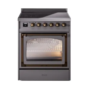 Ilve UNI304NMPMGB Ilve Uni304Nmpmgb Nostalgie Ii Noblesse 30" Induction Range (Triple Glass Door, Graphite Matte, Burnished) Freestanding Ranges freestanding dual fuel range 30 inch
