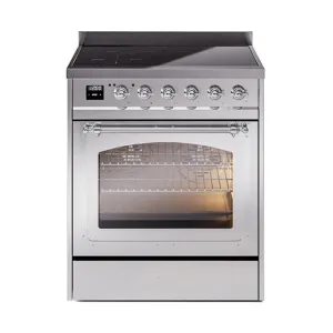 Ilve UNI304NMPSSC Ilve Uni304Nmpssc Nostalgie Ii Noblesse 30" Induction Range (Triple Glass Door, Stainless Steel, Chrome) Freestanding Ranges freestanding dual fuel range 30 inch