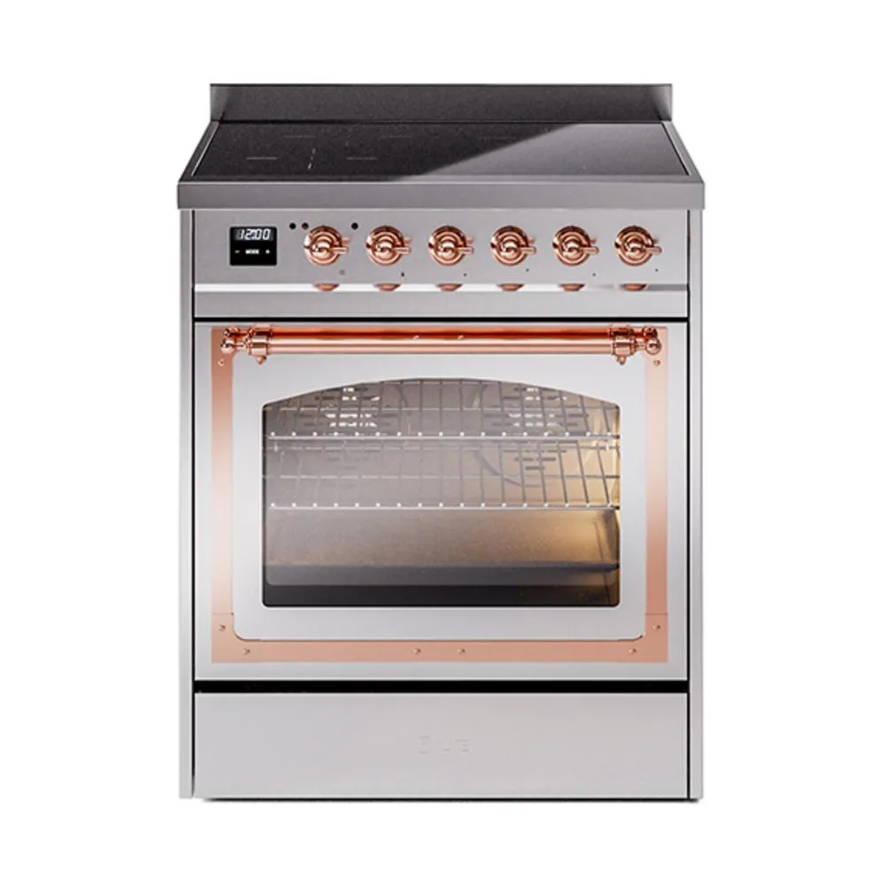 Ilve UNI304NMPSSP Ilve Uni304Nmpssp Nostalgie Ii Noblesse 30" Induction Range (Triple Glass Door, Stainless Steel, Copper) Freestanding Ranges freestanding dual fuel range 30 inch