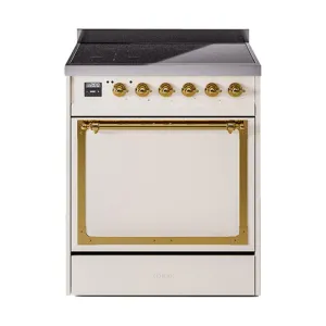 Ilve UNI304QNMPAWG Ilve Uni304Qnmpawg Nostalgie Ii Noblesse 30" Induction Range (Solid Door, Antique White, Brass) Freestanding Ranges freestanding dual fuel range 30 inch