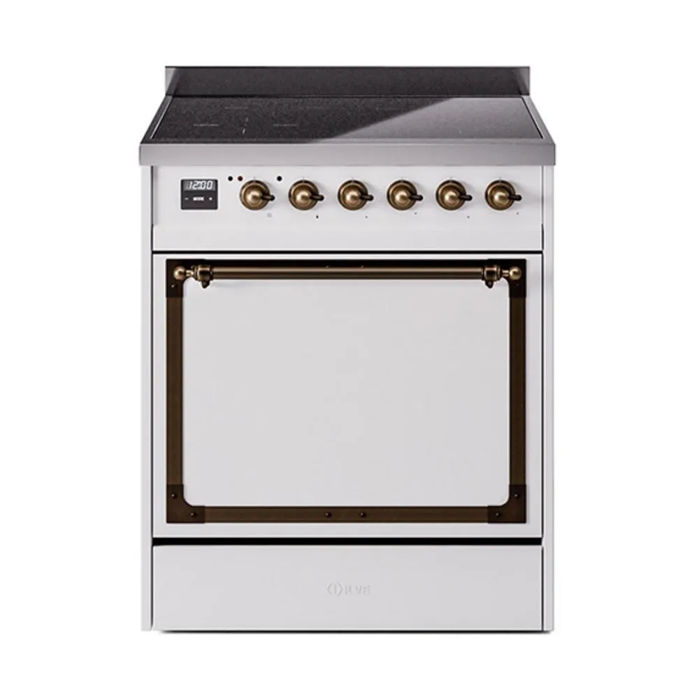 Ilve UNI304QNMPWHB Ilve Uni304Qnmpwhb Nostalgie Ii Noblesse 30" Induction Range (Solid Door, White, Burnished) Freestanding Ranges freestanding dual fuel range 30 inch
