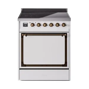 Ilve UNI304QNMPWHB Ilve Uni304Qnmpwhb Nostalgie Ii Noblesse 30" Induction Range (Solid Door, White, Burnished) Freestanding Ranges freestanding dual fuel range 30 inch