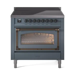Ilve UNI366NMPBGB Ilve Uni366Nmpbgb Nostalgie Ii Noblesse 36" Induction Range (Triple Glass Door, Blue Grey, Burnished) Freestanding Ranges freestanding dual fuel range 30 inch