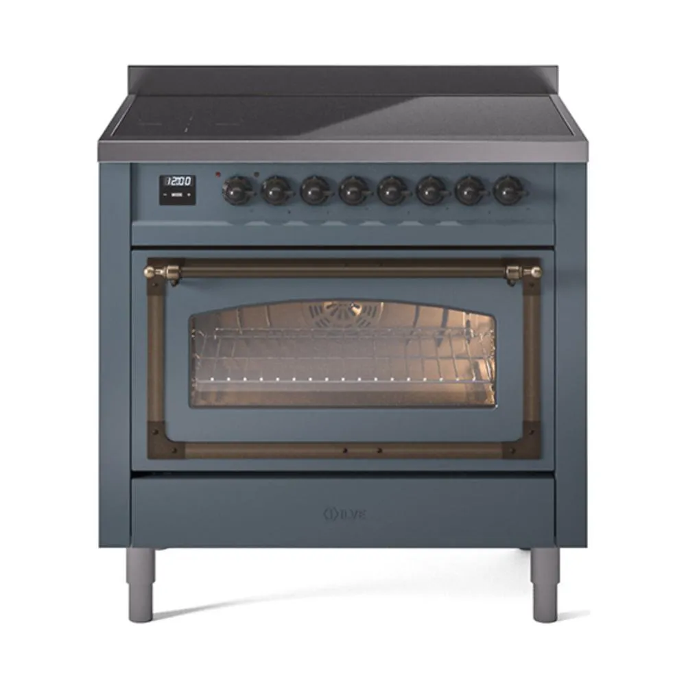 Ilve UNI366NMPBGB Ilve Uni366Nmpbgb Nostalgie Ii Noblesse 36" Induction Range (Triple Glass Door, Blue Grey, Burnished) Freestanding Ranges freestanding dual fuel range 30 inch