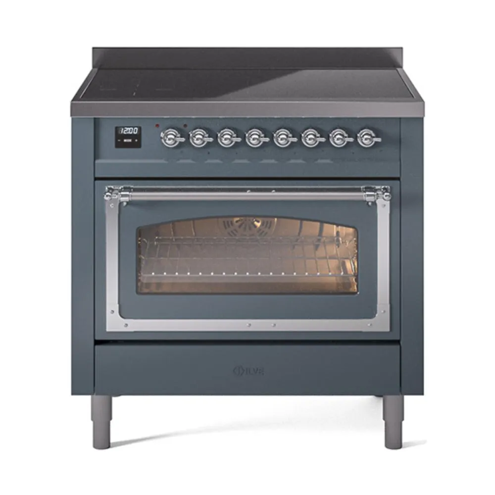 Ilve UNI366NMPBGC Ilve Uni366Nmpbgc Nostalgie Ii Noblesse 36" Induction Range (Triple Glass Door, Blue Grey, Chrome) Freestanding Ranges freestanding dual fuel range 30 inch