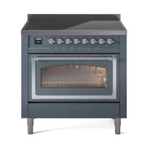 Ilve UNI366NMPBGC Ilve Uni366Nmpbgc Nostalgie Ii Noblesse 36" Induction Range (Triple Glass Door, Blue Grey, Chrome) Freestanding Ranges freestanding dual fuel range 30 inch