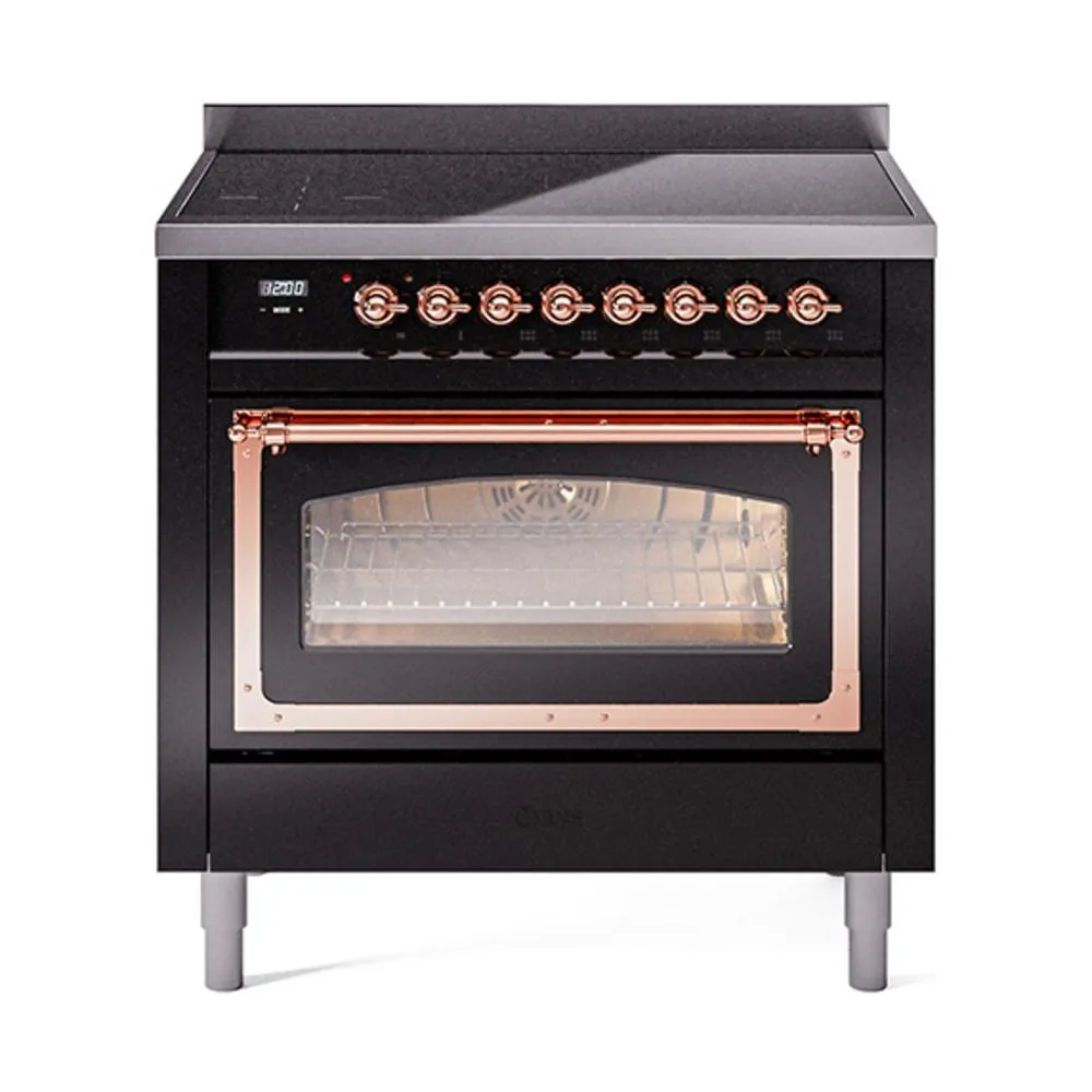 Ilve UNI366NMPBKP Ilve Uni366Nmpbkp Nostalgie Ii Noblesse 36" Induction Range (Triple Glass Door, Glossy Black, Copper) Freestanding Ranges freestanding dual fuel range 30 inch