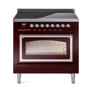 Ilve UNI366NMPBUC Ilve Uni366Nmpbuc Nostalgie Ii Noblesse 36" Induction Range (Triple Glass Door, Burgundy, Chrome) Freestanding Ranges freestanding dual fuel range 30 inch