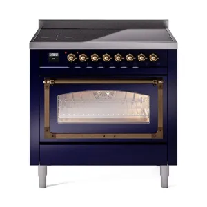 Ilve UNI366NMPMBB Ilve Uni366Nmpmbb Nostalgie Ii Noblesse 36" Induction Range (Triple Glass Door, Midnight Blue, Burnished) Freestanding Ranges freestanding dual fuel range 30 inch