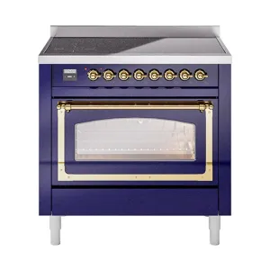 Ilve UNI366NMPMBG Ilve Uni366Nmpmbg Nostalgie Ii Noblesse 36" Induction Range (Triple Glass Door, Midnight Blue, Brass) Freestanding Ranges freestanding dual fuel range 30 inch