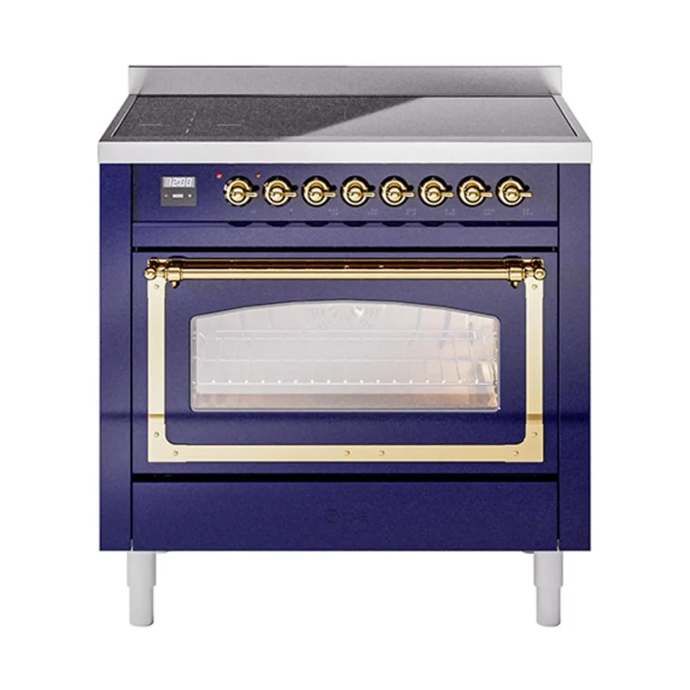 Ilve UNI366NMPMBG Ilve Uni366Nmpmbg Nostalgie Ii Noblesse 36" Induction Range (Triple Glass Door, Midnight Blue, Brass) Freestanding Ranges freestanding dual fuel range 30 inch