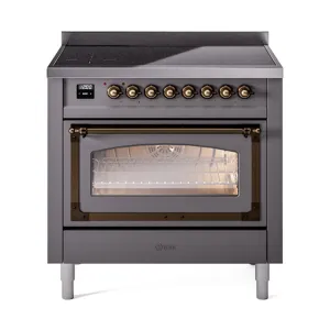 Ilve UNI366NMPMGB Ilve Uni366Nmpmgb Nostalgie Ii Noblesse 36" Induction Range (Triple Glass Door, Graphite Matte, Burnished) Freestanding Ranges freestanding dual fuel range 30 inch