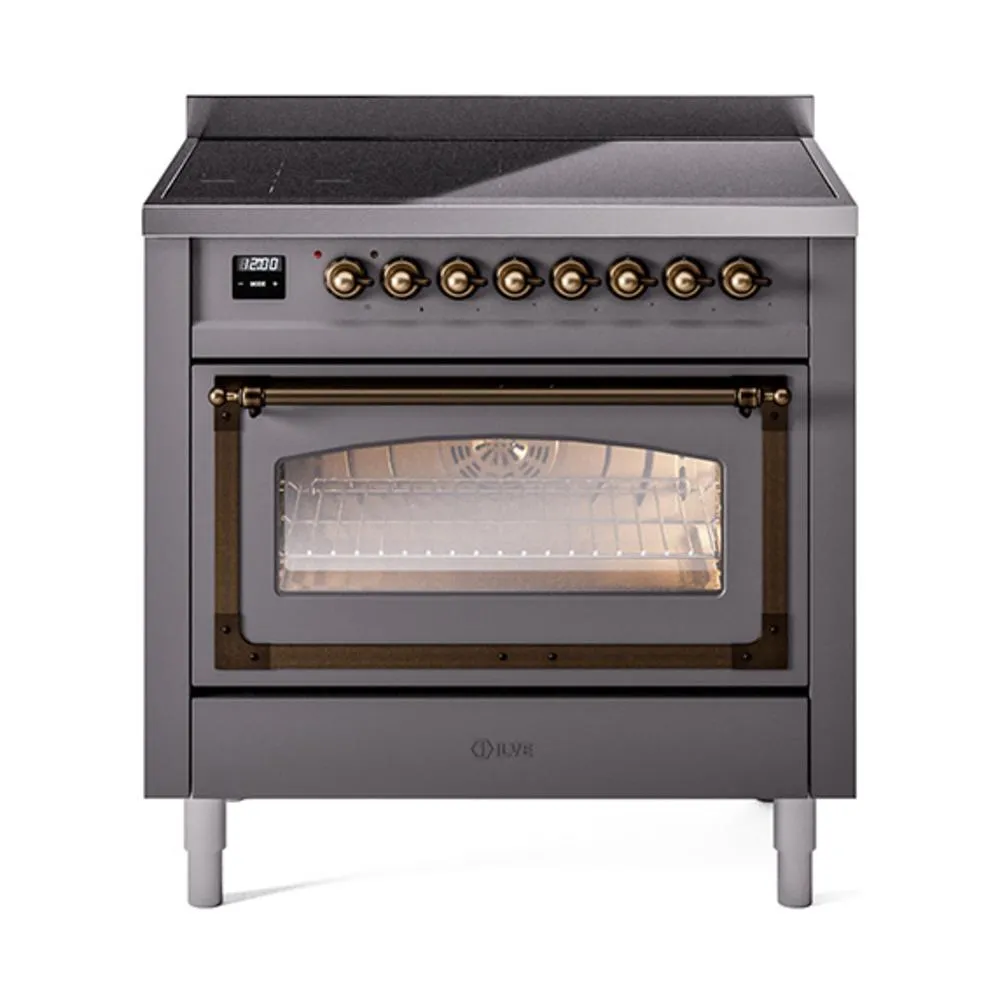 Ilve UNI366NMPMGB Ilve Uni366Nmpmgb Nostalgie Ii Noblesse 36" Induction Range (Triple Glass Door, Graphite Matte, Burnished) Freestanding Ranges freestanding dual fuel range 30 inch