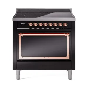 Ilve UNI366QNMPBKP Ilve Uni366Qnmpbkp Nostalgie Ii Noblesse 36" Induction Range (Solid Door, Glossy Black, Copper) Freestanding Ranges freestanding dual fuel range 30 inch