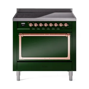 Ilve UNI366QNMPEGP Ilve Uni366Qnmpegp Nostalgie Ii Noblesse 36" Induction Range (Solid Door, Emerald Green, Copper) Freestanding Ranges freestanding dual fuel range 30 inch