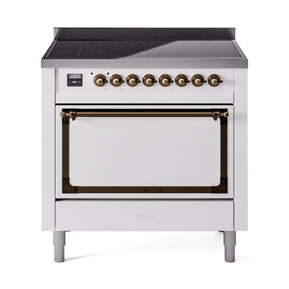 Ilve UNI366QNMPWHB Ilve Uni366Qnmpwhb Nostalgie Ii Noblesse 36" Induction Range (Solid Door, White, Burnished) Freestanding Ranges freestanding dual fuel range 30 inch