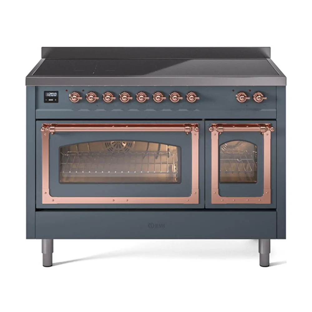 Ilve UNI486NMPBGP Ilve Uni486Nmpbgp Nostalgie Ii Noblesse 48" Induction Range (Triple Glass Door, Blue Grey, Copper) Freestanding Ranges freestanding dual fuel range 30 inch
