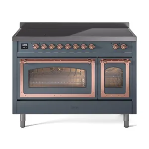 Ilve UNI486NMPBGP Ilve Uni486Nmpbgp Nostalgie Ii Noblesse 48" Induction Range (Triple Glass Door, Blue Grey, Copper) Freestanding Ranges freestanding dual fuel range 30 inch