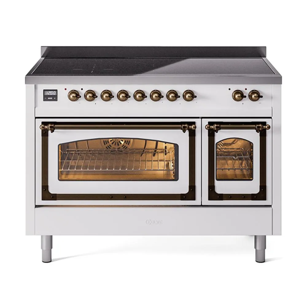 Ilve UNI486NMPWHB Ilve Uni486Nmpwhb Nostalgie Ii Noblesse 48" Induction Range (Triple Glass Door, White, Burnished) Freestanding Ranges freestanding dual fuel range 30 inch