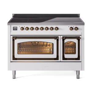 Ilve UNI486NMPWHB Ilve Uni486Nmpwhb Nostalgie Ii Noblesse 48" Induction Range (Triple Glass Door, White, Burnished) Freestanding Ranges freestanding dual fuel range 30 inch