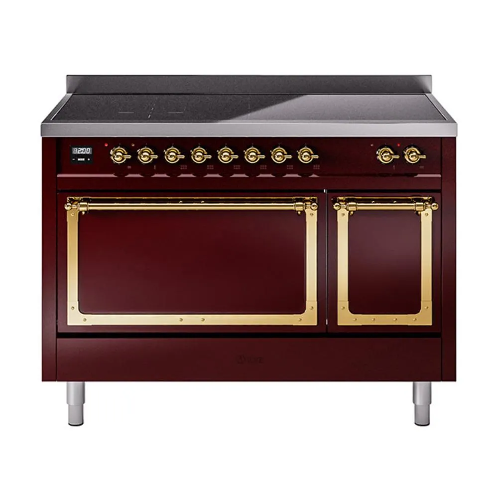Ilve UNI486QNMPBUG Ilve Uni486Qnmpbug Nostalgie Ii Noblesse 48" Induction Range (Solid Door, Burgundy, Brass) Freestanding Ranges freestanding dual fuel range 30 inch