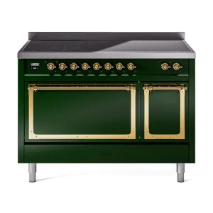 Ilve UNI486QNMPEGG Ilve Uni486Qnmpegg Nostalgie Ii Noblesse 48" Induction Range (Solid Door, Emerald Green, Brass) Freestanding Ranges freestanding dual fuel range 30 inch