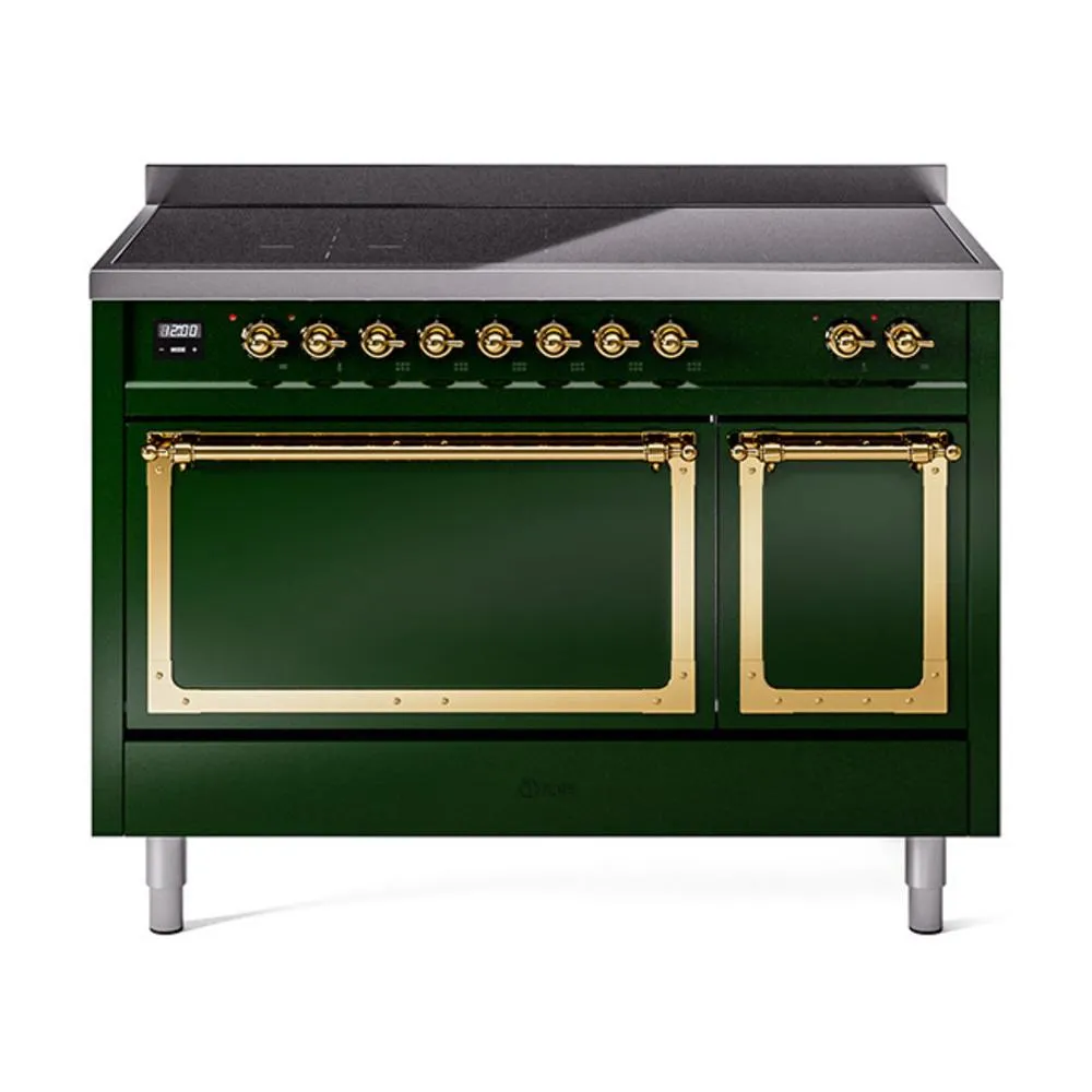 Ilve UNI486QNMPEGG Ilve Uni486Qnmpegg Nostalgie Ii Noblesse 48" Induction Range (Solid Door, Emerald Green, Brass) Freestanding Ranges freestanding dual fuel range 30 inch