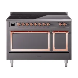Ilve UNI486QNMPMGP Ilve Uni486Qnmpmgp Nostalgie Ii Noblesse 48" Induction Range (Solid Door, Graphite Matte, Copper) Freestanding Ranges freestanding dual fuel range 30 inch