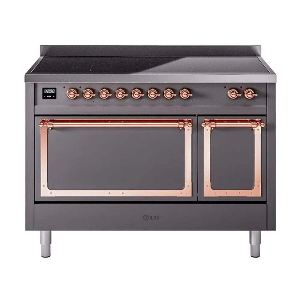 Ilve UNI486QNMPMGP Ilve Uni486Qnmpmgp Nostalgie Ii Noblesse 48" Induction Range (Solid Door, Graphite Matte, Copper) Freestanding Ranges freestanding dual fuel range 30 inch